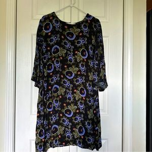 Eloquii Floral Midi Tunic Dress Crew Neck 3/4 Bell Sleeves Size 18
